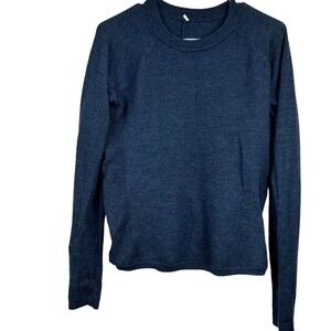 Lululemon Navy Blue Waffle Knit Crew Neck Sweater M Pullover Merino Wool